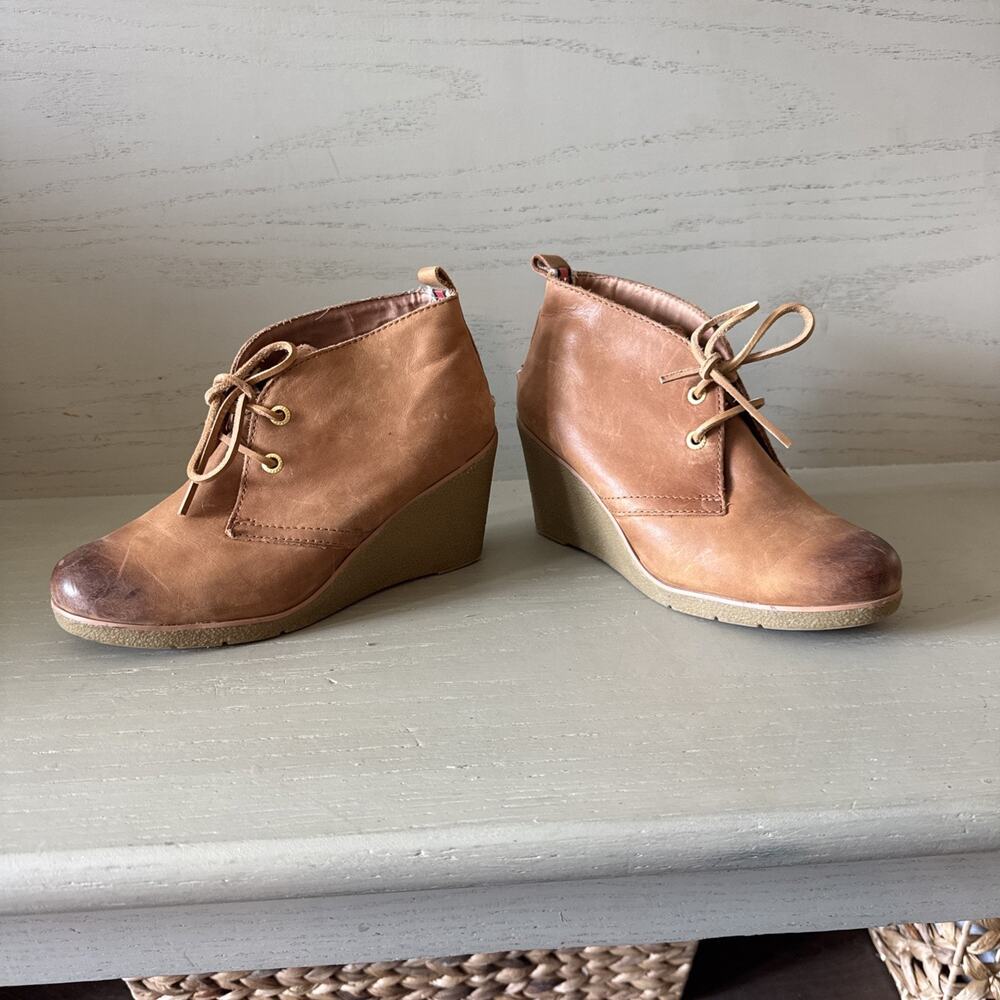 Women’s Sperry Top Sider Brown Leather Wedge Bootie Size 7 Gum Sole - Picture 5 of 7